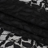 Corded Lace Panel with Finished Scalloped Edges - Black Leafy Stems