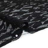 Corded Lace Panel with Finished Scalloped Edges - Black Leafy Stems