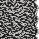 Corded Lace Panel with Finished Scalloped Edges - Black Leafy Stems