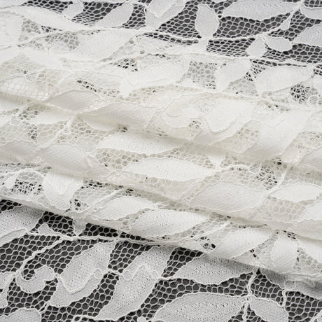 Corded Lace Panel with Finished Scalloped Edges - Ivory Leafy Stems
