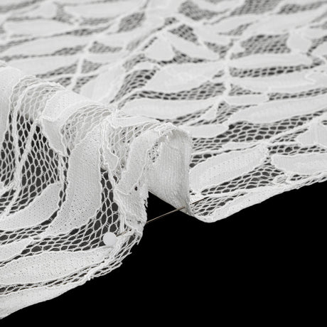 Corded Lace Panel with Finished Scalloped Edges - Ivory Leafy Stems
