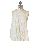 Corded Lace Panel with Finished Scalloped Edges - Ivory Leafy Stems