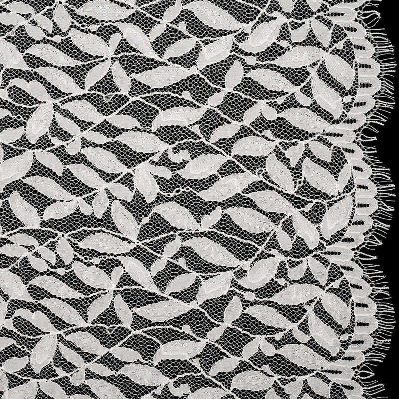 Corded Lace Panel with Finished Scalloped Edges - Ivory Leafy Stems