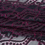 Corded Lace Panel with Finished Edges - Blue and Raspberry Rose Flowers, Dots and Wavy Lines