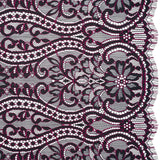 Corded Lace Panel with Finished Edges - Blue and Raspberry Rose Flowers, Dots and Wavy Lines