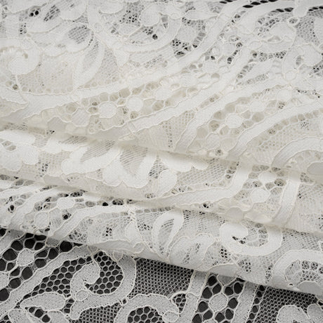 Corded Lace Panel with Finished Edges - Ivory Flowers, Dots and Wavy Lines