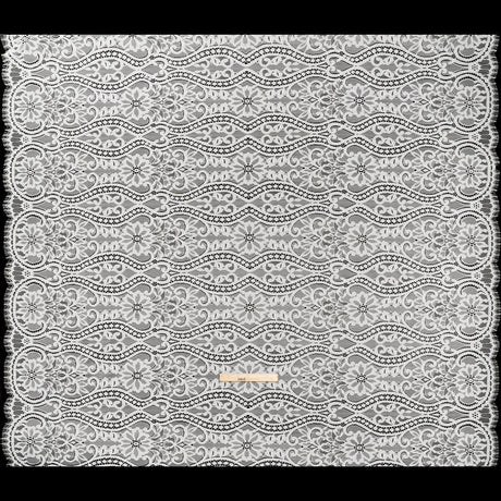 Corded Lace Panel with Finished Edges - Ivory Flowers, Dots and Wavy Lines