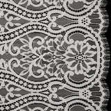 Corded Lace Panel with Finished Edges - Ivory Flowers, Dots and Wavy Lines