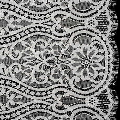Corded Lace Panel with Finished Edges - Ivory Flowers, Dots and Wavy Lines
