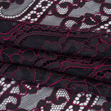 Corded Lace Narrow Panel with Finished Edges - Blue and Raspberry Rose Flowers, Dots and Wavy Lines
