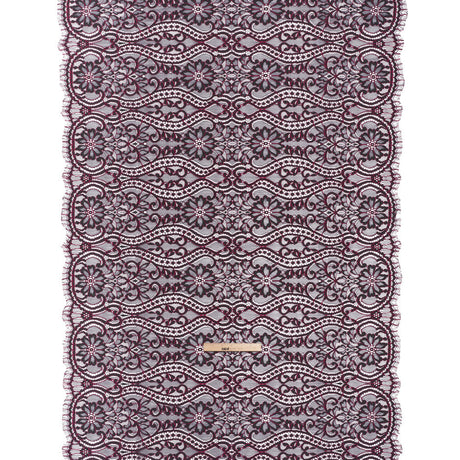 Corded Lace Narrow Panel with Finished Edges - Blue and Raspberry Rose Flowers, Dots and Wavy Lines