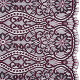 Corded Lace Narrow Panel with Finished Edges - Blue and Raspberry Rose Flowers, Dots and Wavy Lines