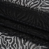 Fine Raschel Lace with Wavy Finished Edges - Black Abstracted Leaves