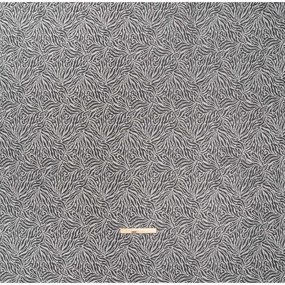 Fine Raschel Lace with Wavy Finished Edges - Black Abstracted Leaves