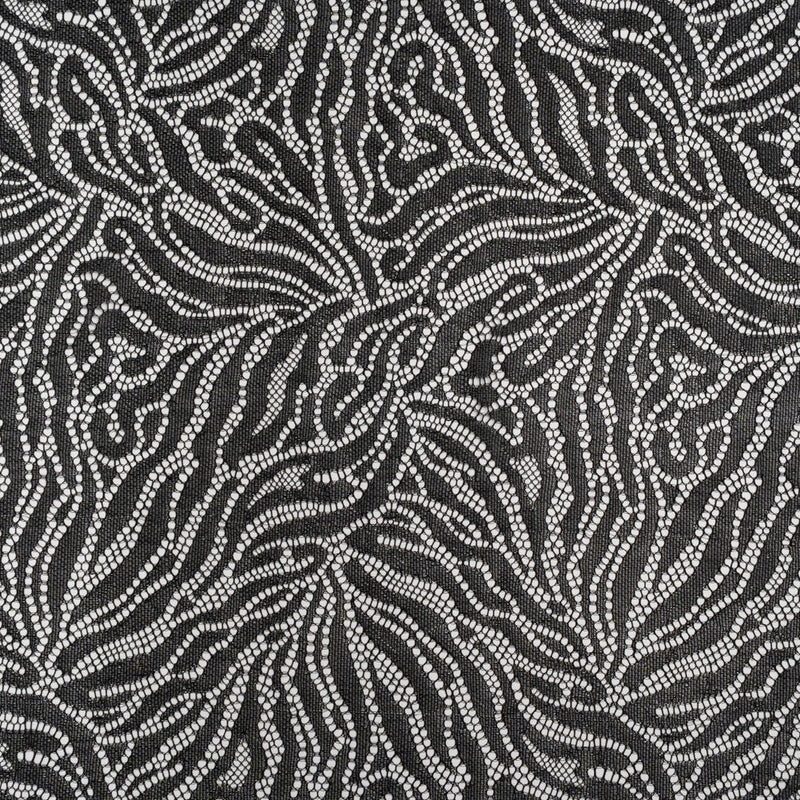 Fine Raschel Lace with Wavy Finished Edges - Black Abstracted Leaves