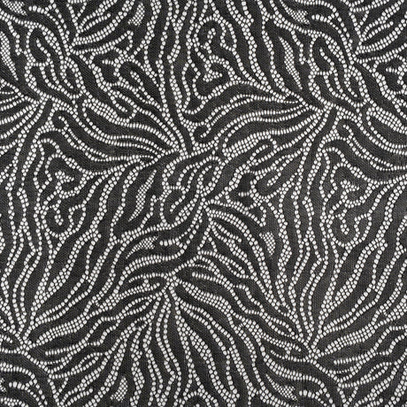 Fine Raschel Lace with Wavy Finished Edges - Black Abstracted Leaves