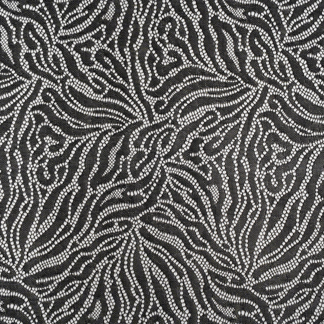 Fine Raschel Lace with Wavy Finished Edges - Black Abstracted Leaves