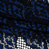 Raschel Lace with Organic Finished Edges - Black and Surf Blue Abstract Wavy Stripes