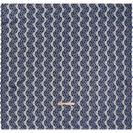 Raschel Lace with Organic Finished Edges - Black and Surf Blue Abstract Wavy Stripes