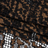Raschel Lace with Organic Finished Edges - Black and Nude Abstract Wavy Stripes
