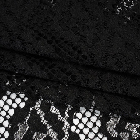 Raschel Lace with Organic Finished Edges - Black Abstract Wavy Stripes