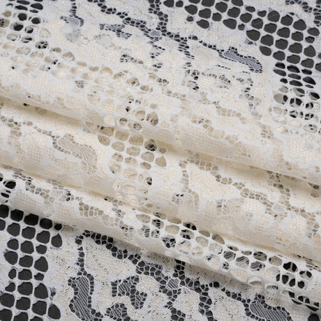 Raschel Lace with Organic Finished Edges - Ivory Abstract Wavy Stripes