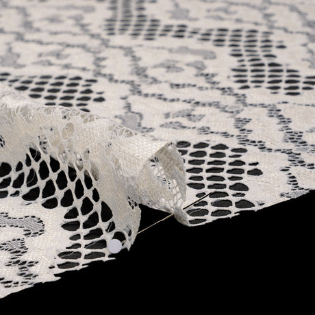Raschel Lace with Organic Finished Edges - Ivory Abstract Wavy Stripes