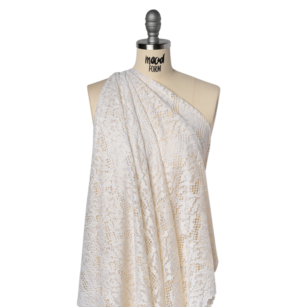 Raschel Lace with Organic Finished Edges - Ivory Abstract Wavy Stripes
