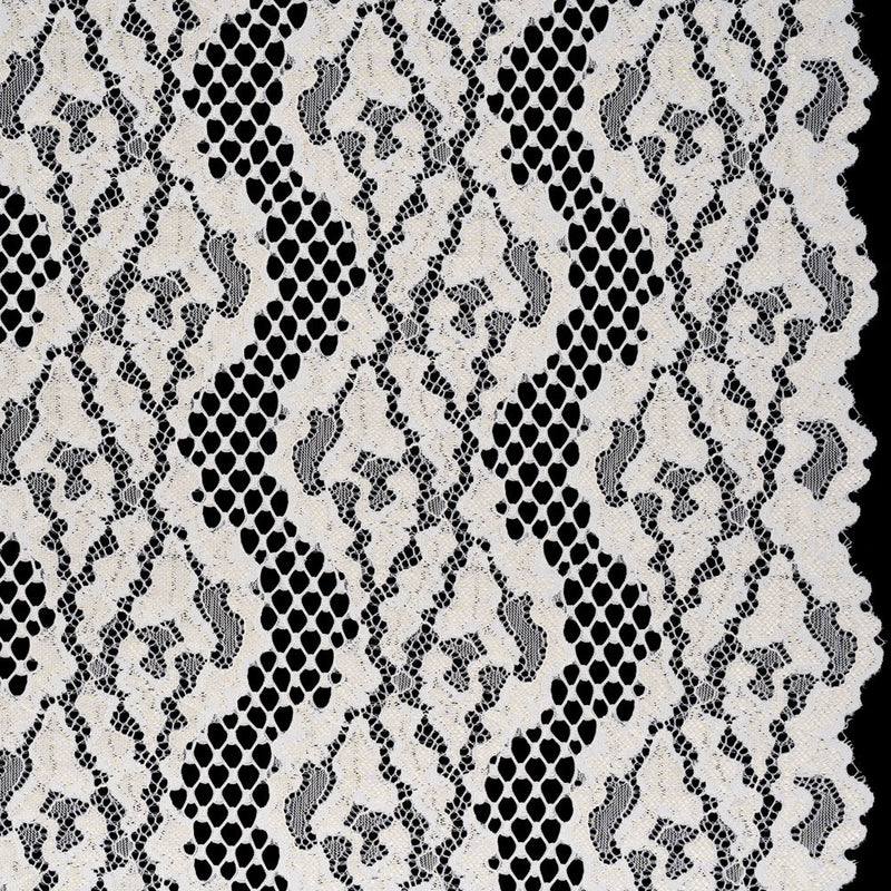 Raschel Lace with Organic Finished Edges - Ivory Abstract Wavy Stripes