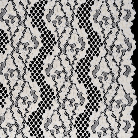 Raschel Lace with Organic Finished Edges - Ivory Abstract Wavy Stripes
