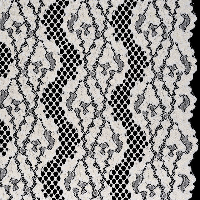 Raschel Lace with Organic Finished Edges - Ivory Abstract Wavy Stripes
