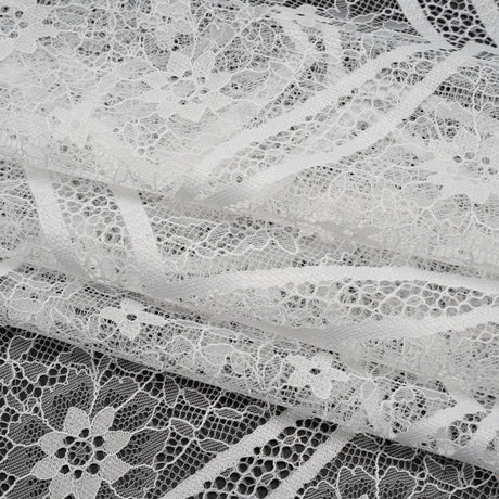 Raschel Lace Panel with Finished Edges - Ivory Geometric and Floral