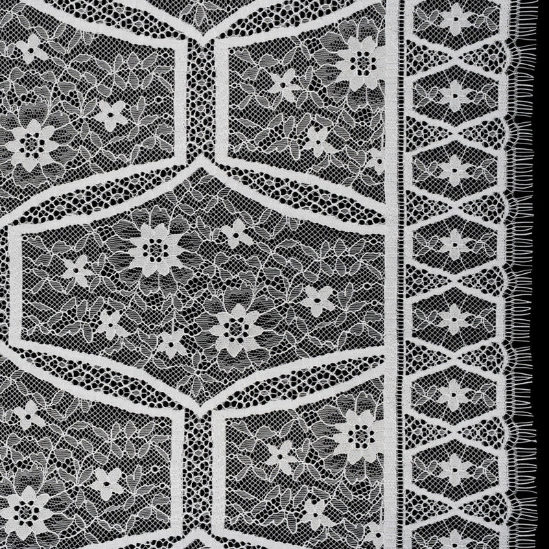 Raschel Lace Panel with Finished Edges - Ivory Geometric and Floral