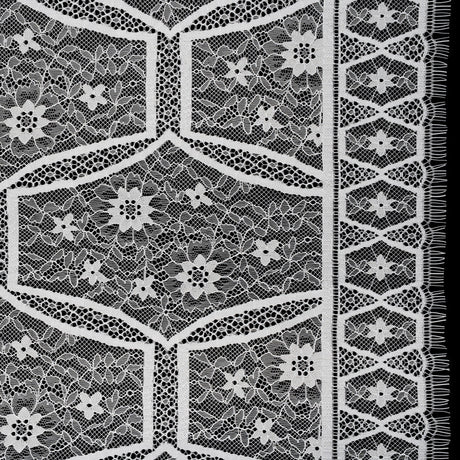 Raschel Lace Panel with Finished Edges - Ivory Geometric and Floral