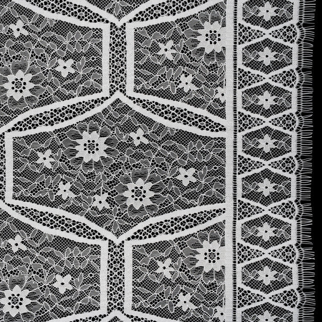 Raschel Lace Panel with Finished Edges - Ivory Geometric and Floral