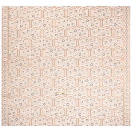 Raschel Lace Panel with Finished Edges - Sand and Steel Blue Geometric and Floral