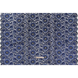 Raschel Lace Panel with Finished Edges - Black and Blue Bold Daisies and Leaves