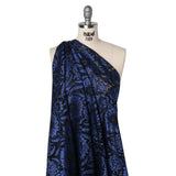Raschel Lace Panel with Finished Edges - Black and Blue Bold Daisies and Leaves