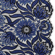 Raschel Lace Panel with Finished Edges - Black and Blue Bold Daisies and Leaves