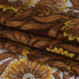 Raschel Lace Panel with Finished Edges - Chestnut, Brown, and Buttercup Bold Daisies and Leaves