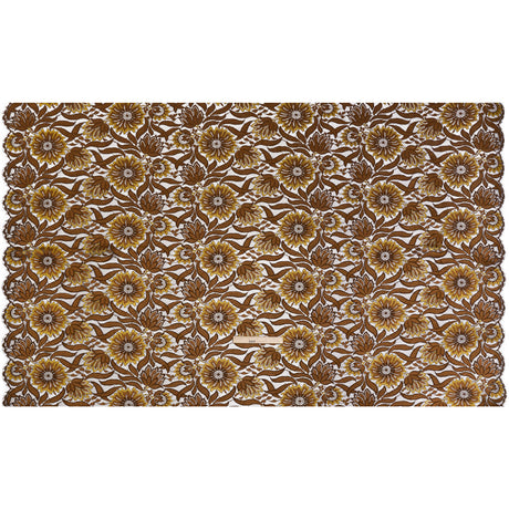 Raschel Lace Panel with Finished Edges - Chestnut, Brown, and Buttercup Bold Daisies and Leaves