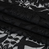 Raschel Lace Panel with Finished Edges - Black Bold Daisies and Leaves