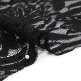 Raschel Lace Panel with Finished Edges - Black Bold Daisies and Leaves