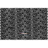 Raschel Lace Panel with Finished Edges - Black Bold Daisies and Leaves