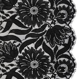 Raschel Lace Panel with Finished Edges - Black Bold Daisies and Leaves