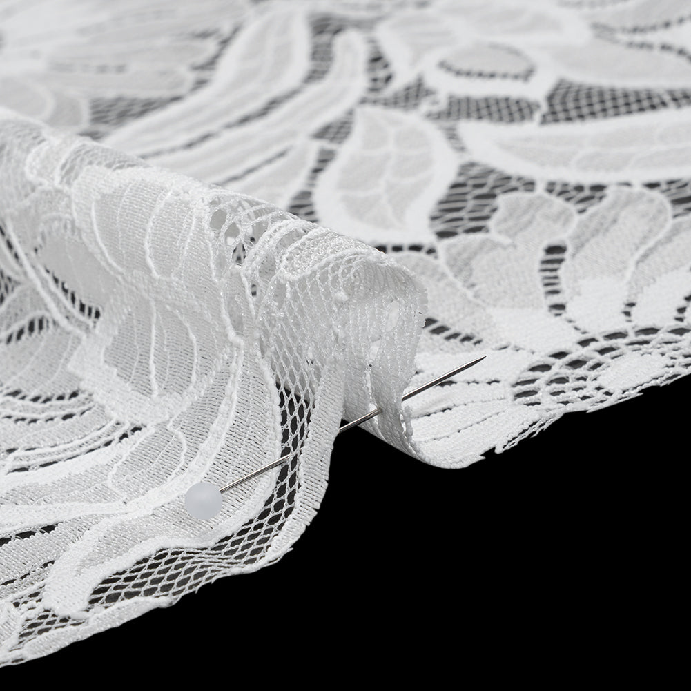 Raschel Lace Panel with Finished Edges - Ivory Bold Daisies and Leaves