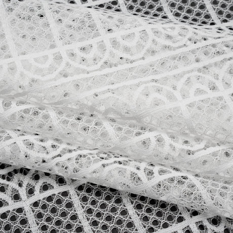 Raschel Lace Panel with Finished Edges - Ivory Geometric Rows of Windows