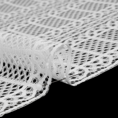 Raschel Lace Panel with Finished Edges - Ivory Geometric Rows of Windows