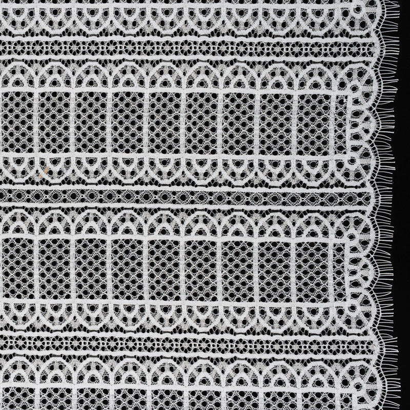 Raschel Lace Panel with Finished Edges - Ivory Geometric Rows of Windows