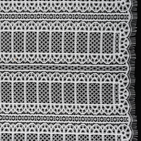 Raschel Lace Panel with Finished Edges - Ivory Geometric Rows of Windows